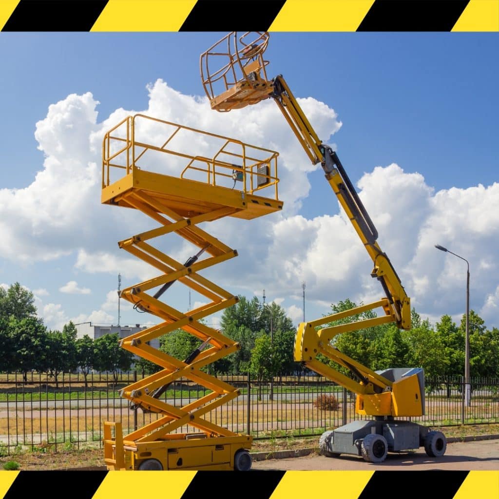 Elevating work platform lift truck with a boom, positioned for optimal functionality. Ideal for various lifting and construction tasks.